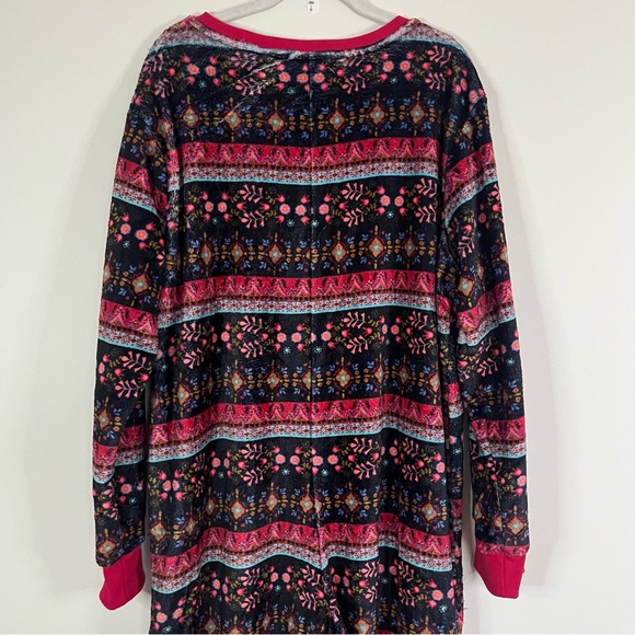 Natural Life Plush Fleece One Piece Pajamas Boho Print L/XL Cabincore Loungewear - Picture 9 of 13